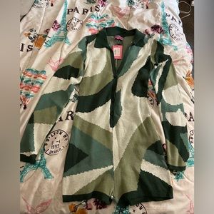 Green Abstract Knit Romper With Collar